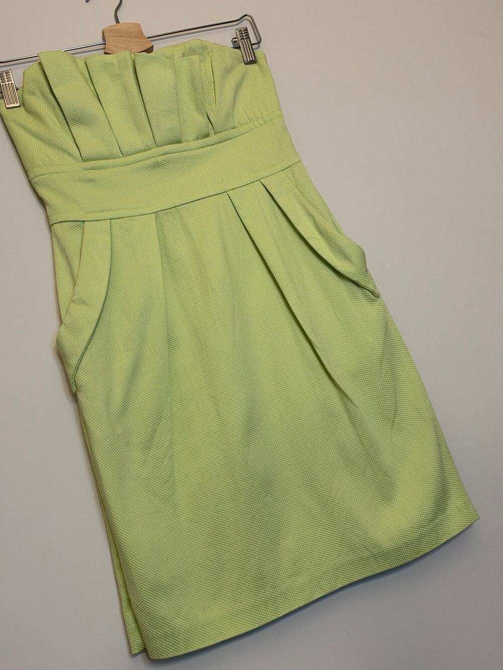 Teeze Me Green Pleated Strapless Pocket Dress Size 7